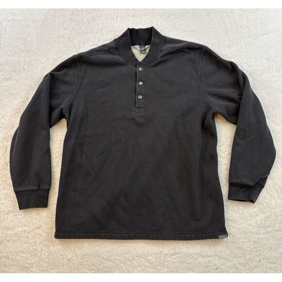 Eddie Bauer Sweater Shirt Men's‎ L Gray Snaps Fleece Lined Pullover Outdoor Cozy - Picture 1 of 15